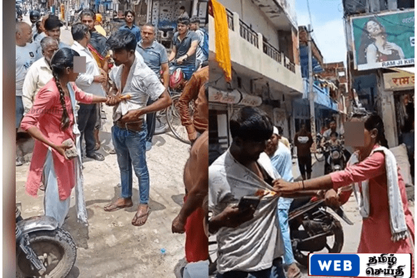 தொல்லை கொடுத்த வாலிபருக்கு சட்டையை பிடித்து கன்னத்தில் அறைந்த மாணவி வைரலான வீடியோ